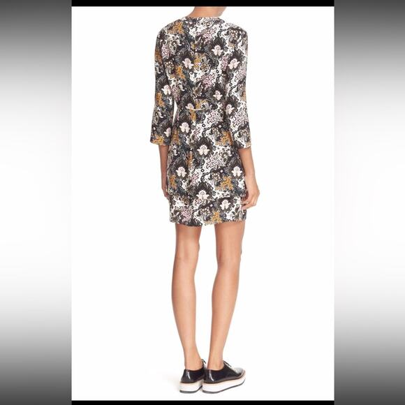 A.L.C. Tordi Abstract Floral Pleat 100% Silk Crepe Mini Dress Size 10 Tiered - Picture 3 of 13